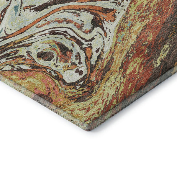 HomeRoots 9' X 12' Modern Abstract Washable Rug in Khaki, Blue & Copper - UV Protected & Stain-Resistant Design 683116