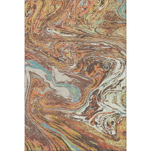 HomeRoots 9' X 12' Modern Abstract Washable Rug in Khaki, Blue & Copper - UV Protected & Stain-Resistant Design 683116
