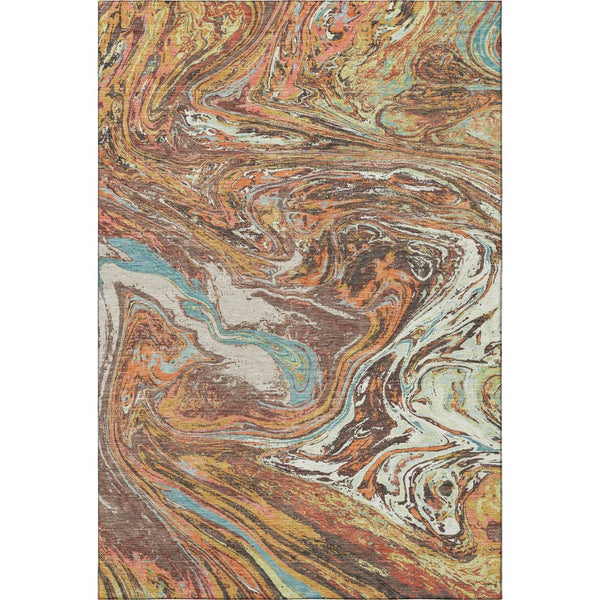 HomeRoots 9' X 12' Modern Abstract Washable Rug in Khaki, Blue & Copper - UV Protected & Stain-Resistant Design 683116
