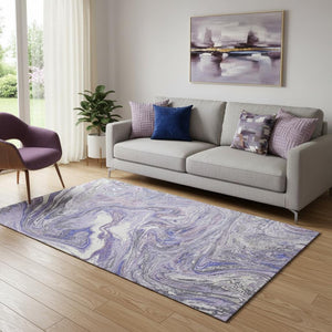 HomeRoots 5' X 8' Modern Lavender Gray & Ivory Abstract Area Rug - Washable, UV Protected, Pet-Friendly Design 683119