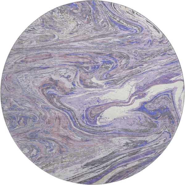HomeRoots 8' Stylish Lavender Gray and Ivory Abstract Washable Round Rug with UV Protection for Every Space 683120