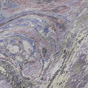 HomeRoots 8' Stylish Lavender Gray and Ivory Abstract Washable Round Rug with UV Protection for Every Space 683120
