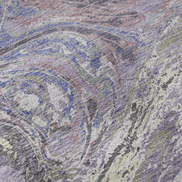 HomeRoots 8' Stylish Lavender Gray and Ivory Abstract Washable Round Rug with UV Protection for Every Space 683120