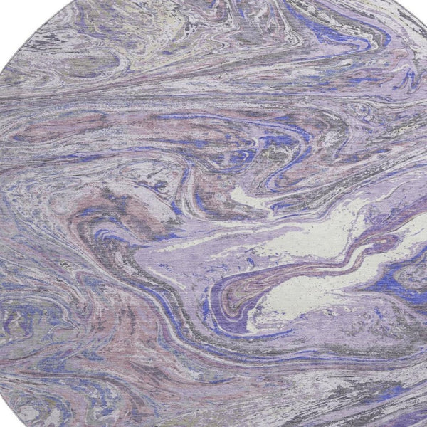 HomeRoots 8' Stylish Lavender Gray and Ivory Abstract Washable Round Rug with UV Protection for Every Space 683120