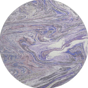 HomeRoots 8' Stylish Lavender Gray and Ivory Abstract Washable Round Rug with UV Protection for Every Space 683120