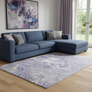 HomeRoots 8' X 10' Stylish Lavender Gray & Ivory Abstract Washable Area Rug with UV Protection & Durability 683121