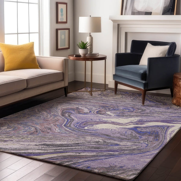 HomeRoots 8' X 10' Stylish Lavender Gray & Ivory Abstract Washable Area Rug with UV Protection & Durability 683121