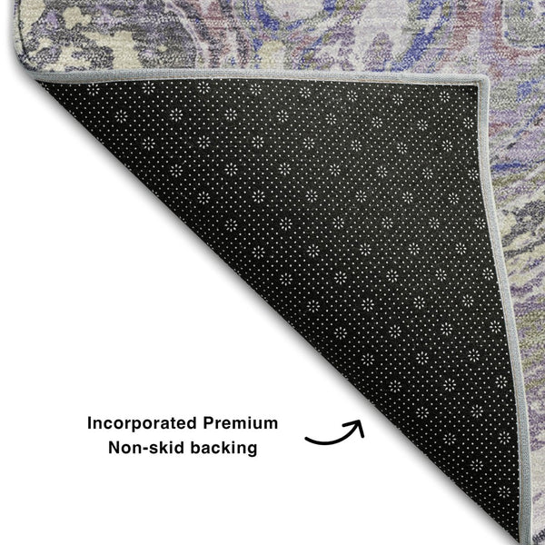 HomeRoots 8' X 10' Stylish Lavender Gray & Ivory Abstract Washable Area Rug with UV Protection & Durability 683121