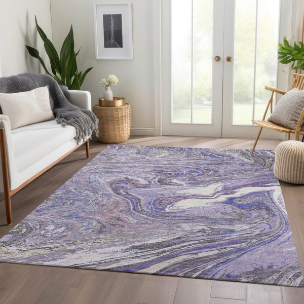 HomeRoots 8' X 10' Stylish Lavender Gray & Ivory Abstract Washable Area Rug with UV Protection & Durability 683121