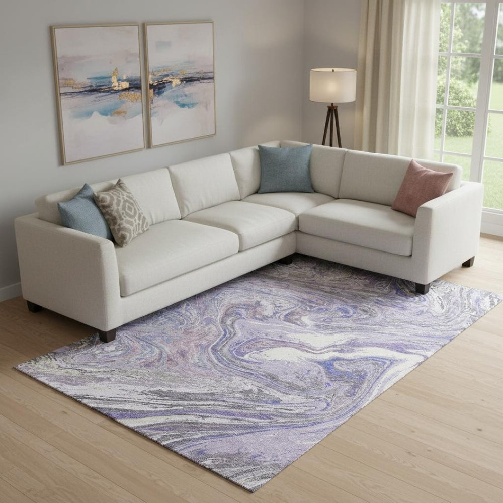 HomeRoots 9' X 12' Stylish Lavender Gray & Ivory Abstract Area Rug - Washable, UV Protected, Durable Design 683122