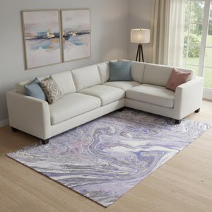 HomeRoots 9' X 12' Stylish Lavender Gray & Ivory Abstract Area Rug - Washable, UV Protected, Durable Design 683122
