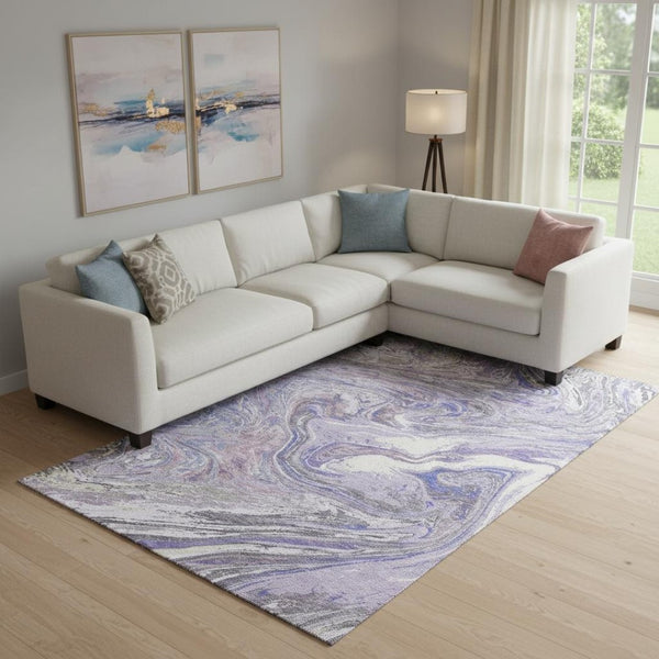 HomeRoots 9' X 12' Stylish Lavender Gray & Ivory Abstract Area Rug - Washable, UV Protected, Durable Design 683122