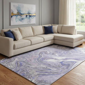 HomeRoots 10' X 14' Abstract Lavender Gray and Ivory Washable Area Rug with UV Protection for Busy Homes 683123