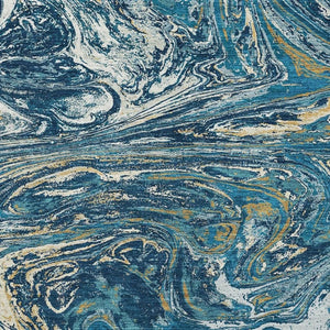 HomeRoots 5' X 8' Navy Blue Gold White Abstract Area Rug – Stylish, Durable, Washable with UV Protection & Stain Resistance 683125