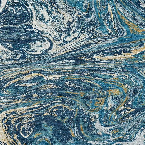 HomeRoots 5' X 8' Navy Blue Gold White Abstract Area Rug – Stylish, Durable, Washable with UV Protection & Stain Resistance 683125