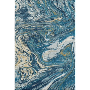 HomeRoots 10' Modern Abstract Navy Blue, Gold & White Washable Area Rug with UV Protection for Durability 683129