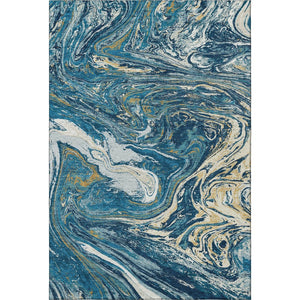 HomeRoots 10' Modern Abstract Navy Blue, Gold & White Washable Area Rug with UV Protection for Durability 683129