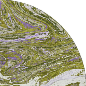 HomeRoots 8' Abstract Olive Green, Purple & Ivory Washable Round Rug with UV Protection for Busy Homes 683132