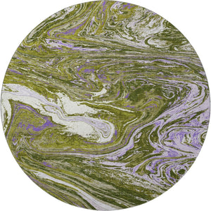 HomeRoots 8' Abstract Olive Green, Purple & Ivory Washable Round Rug with UV Protection for Busy Homes 683132