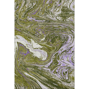 HomeRoots 8' X 10' Washable Abstract Area Rug in Olive Green, Purple & Ivory - Durable, UV Protected Design 683133