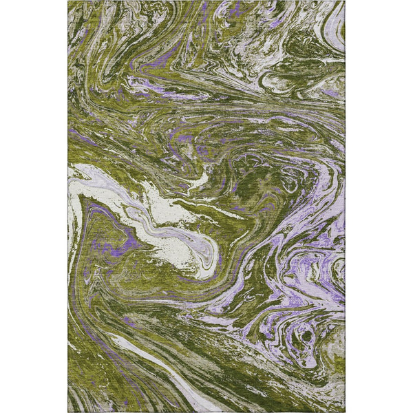 HomeRoots 8' X 10' Washable Abstract Area Rug in Olive Green, Purple & Ivory - Durable, UV Protected Design 683133