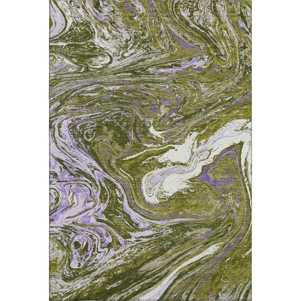 HomeRoots 9' X 12' Stylish Olive Green, Purple & Ivory Abstract Washable Area Rug with UV & Stain Protection 683134