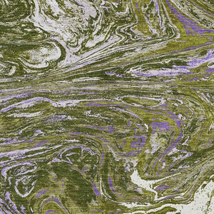 HomeRoots 9' X 12' Stylish Olive Green, Purple & Ivory Abstract Washable Area Rug with UV & Stain Protection 683134