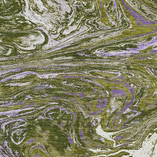 HomeRoots 9' X 12' Stylish Olive Green, Purple & Ivory Abstract Washable Area Rug with UV & Stain Protection 683134