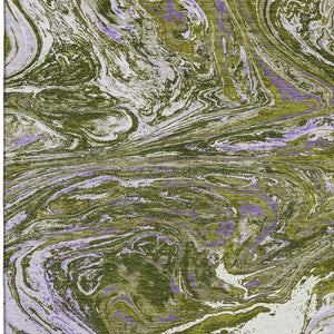 HomeRoots 9' X 12' Stylish Olive Green, Purple & Ivory Abstract Washable Area Rug with UV & Stain Protection 683134