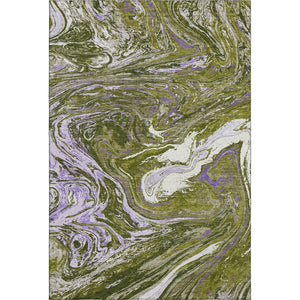 HomeRoots 10' X 14' Olive Green Purple Ivory Abstract Area Rug - Washable, UV Resistant, Stylish & Durable! 683135