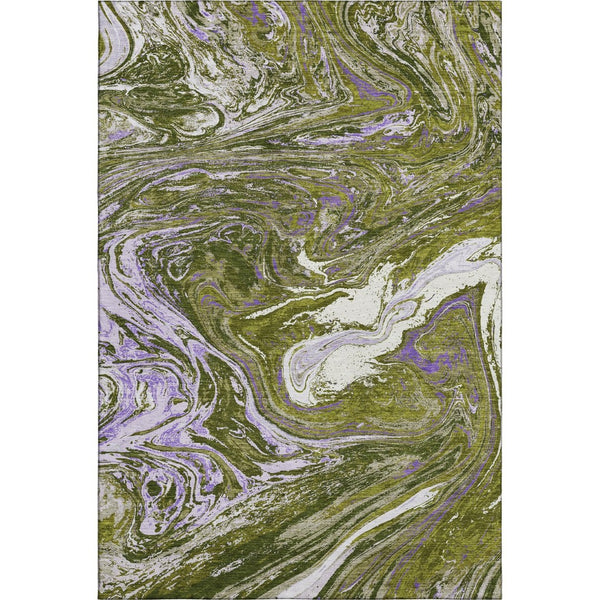 HomeRoots 10' X 14' Olive Green Purple Ivory Abstract Area Rug - Washable, UV Resistant, Stylish & Durable! 683135