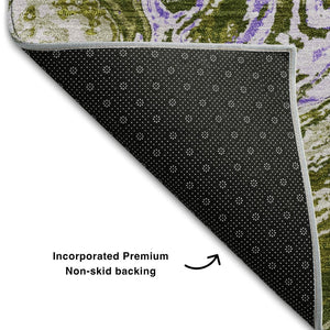 HomeRoots 10' X 14' Olive Green Purple Ivory Abstract Area Rug - Washable, UV Resistant, Stylish & Durable! 683135