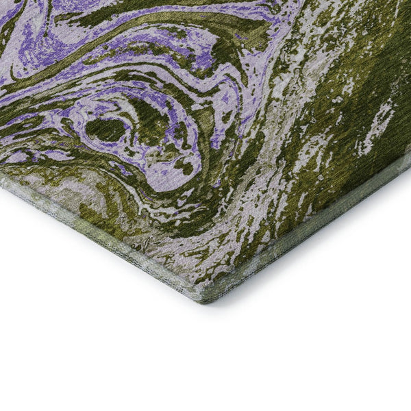 HomeRoots 10' X 14' Olive Green Purple Ivory Abstract Area Rug - Washable, UV Resistant, Stylish & Durable! 683135