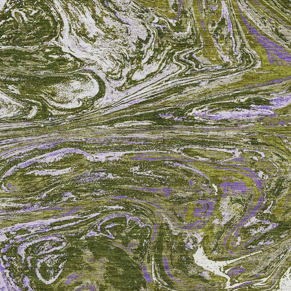 HomeRoots 10' X 14' Olive Green Purple Ivory Abstract Area Rug - Washable, UV Resistant, Stylish & Durable! 683135