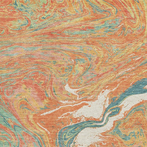 HomeRoots 5' X 8' Washable Area Rug in Vibrant Orange, Teal & Sage - Stain-Resistant, UV Protected Design 683137