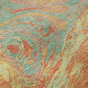 HomeRoots 8' Vibrant Round Rug in Orange, Teal & Sage - Washable, UV-Protected & Durable for High-Traffic Areas 683138