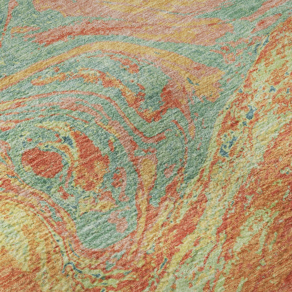 HomeRoots 8' Vibrant Round Rug in Orange, Teal & Sage - Washable, UV-Protected & Durable for High-Traffic Areas 683138