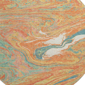 HomeRoots 8' Vibrant Round Rug in Orange, Teal & Sage - Washable, UV-Protected & Durable for High-Traffic Areas 683138