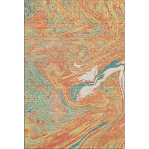 HomeRoots 9' X 12' Vibrant Orange, Teal & Sage Abstract Washable Area Rug with UV Protection & Stain Resistance 683140