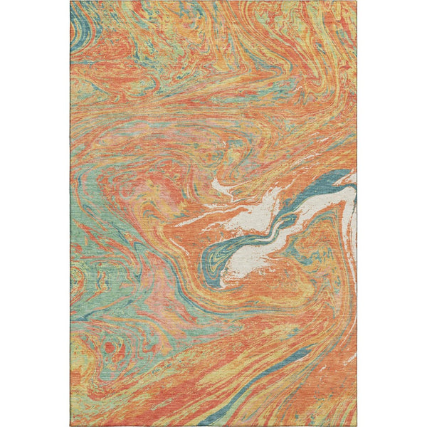 HomeRoots 9' X 12' Vibrant Orange, Teal & Sage Abstract Washable Area Rug with UV Protection & Stain Resistance 683140