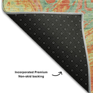 HomeRoots 9' X 12' Vibrant Orange, Teal & Sage Abstract Washable Area Rug with UV Protection & Stain Resistance 683140