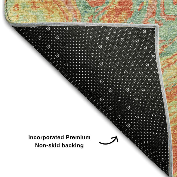 HomeRoots 9' X 12' Vibrant Orange, Teal & Sage Abstract Washable Area Rug with UV Protection & Stain Resistance 683140