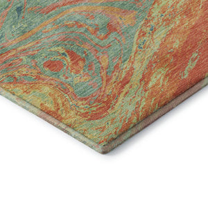 HomeRoots 9' X 12' Vibrant Orange, Teal & Sage Abstract Washable Area Rug with UV Protection & Stain Resistance 683140