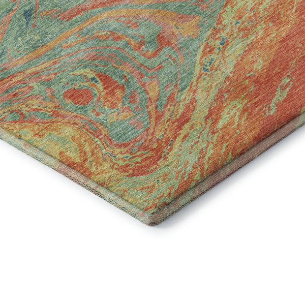 HomeRoots 9' X 12' Vibrant Orange, Teal & Sage Abstract Washable Area Rug with UV Protection & Stain Resistance 683140