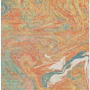 HomeRoots 9' X 12' Vibrant Orange, Teal & Sage Abstract Washable Area Rug with UV Protection & Stain Resistance 683140