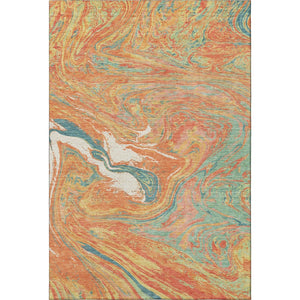 HomeRoots 9' X 12' Vibrant Orange, Teal & Sage Abstract Washable Area Rug with UV Protection & Stain Resistance 683140