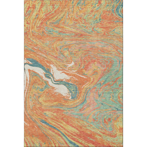 HomeRoots 9' X 12' Vibrant Orange, Teal & Sage Abstract Washable Area Rug with UV Protection & Stain Resistance 683140