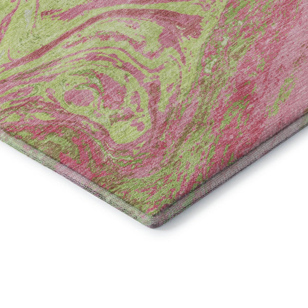 HomeRoots 8' Washable Round Rug in Pink, Artichoke Green & Ivory - Modern Abstract Design with UV Protection 683144