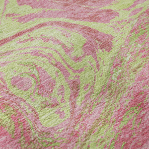 HomeRoots 8' Washable Round Rug in Pink, Artichoke Green & Ivory - Modern Abstract Design with UV Protection 683144