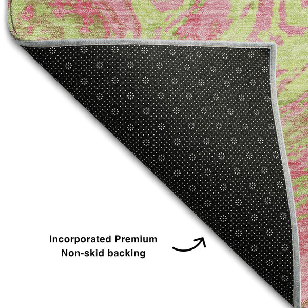 HomeRoots 8' X 10' Washable Abstract Area Rug in Pink, Artichoke Green & Ivory - UV Protected & Durable Design 683145